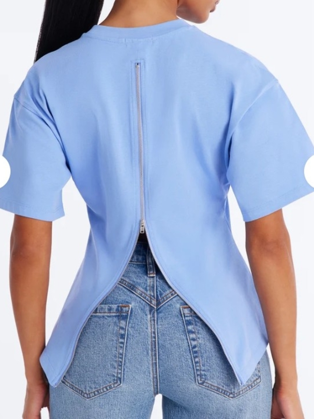 Fashion Nova Powder Blue Short Sleeve Zip-Back Top